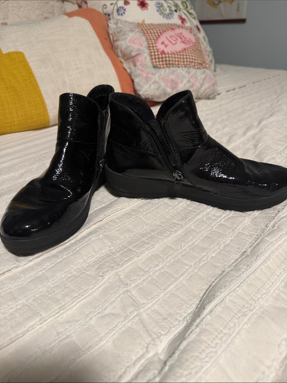 Fitflop Black Patent Leather Women's Ankle Boots